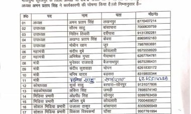 *भाजयुमो मंडल भैयाथान की कार्यकारिणी हुई घोषित .. संदीप दुबे को मिला महामंत्री का दायित्व.....*