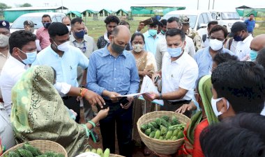 अपर मुख्य सचिव सुब्रत साहू को महिला समूह ठेलका(साजा) द्वारा सब्जी की टोकरी भेंट