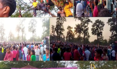 अखिल भारतीय कुश्ती दंगल प्रतियोगिता कंदरई में सैकड़ों की संख्या में दिखे दर्शक।