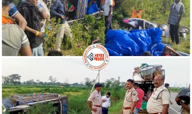 CG- धुमाल गाड़ी पलटी, 25 घायल: दुर्गा विसर्जन कार्यक्रम के लिए जा रही थी धुमाल पार्टी की गाड़ी.... ओवरटेक के दौरान रोड से नीचे गिरी.... गाड़ी पलटने से 25 घायल.... 8 की हालत गंभीर......