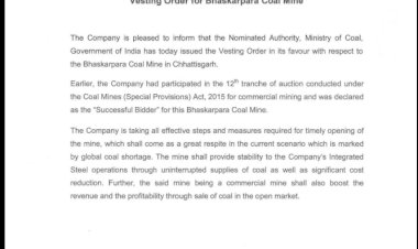 *कोयला मंत्रालय , भारत सरकार  ने प्रकाश इडस्ट्रीज को सौपा निहित आदेश...*