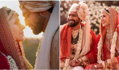 कैटरीना और विक्की के शादी की क्लियर Photos: लाल रंग के जोड़े में बेहद खूबसूरत नजर आईं कटरीना तो पगड़ी पहने शाही अंदाज में दिखे दूल्हे राजा.... विक्की कौशल का थामे हाथ.... लाल जोड़े में दुल्हन बनीं कटरीना.... परी से भी खूबसूरत दिखीं एक्ट्रेस.... देखिए.....