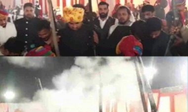 VIDEO कैबिनेट मंत्री के बेटे के रिसेप्शन में जमकर हुई फायरिंग: कांग्रेस के कैबिनेट मंत्री के बेटे की शादी भाजपा के पूर्व राज्यमंत्री की बेटी से.... शादी में जमकर लहराई गई बंदूकें.... 40 लोगों ने चलाई गोलियां.... लहराये हथियार.... देखें खुलेआम हवाई फायर का VIDEO.....