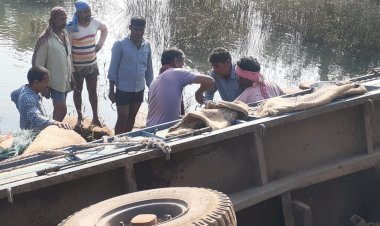 धमतरी ब्रेकिंग : धान से भरी ट्रैक्टर ट्राली गिरी पुल से नीचे.....150 बोरा धान खराब...