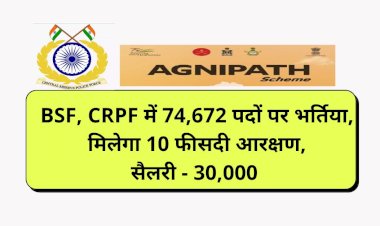 Agneepath Yojana : BSF, CRPF में 74,672 पदों पर भर्तिया, मिलेगा 10 फीसदी आरक्षण, सैलरी – 30,000…जाने डिटेल्स…
