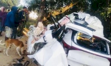 CG भीषण सड़क हादसा : तेज रफ्तार कार पेड़ से टकराई…2 बैंक कर्मचारियों की मौके पर मौत,दो कर्मचारियों की हालत गंभीर…कार के उड़े परखच्चे….