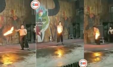 Viral Video Today: जिंदगी को दांव पर लगाकर मशाल उछाल हीरो बनना चाह रहा था स्टंटबाज, लेकिन देखते ही देखते उसकी पैंट में लग गयी आग,  उसके बाद का नजारा देखने लायक.... देखें वीडियो!