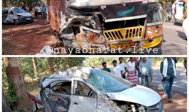 CG सड़क हादसा ब्रेकिंग: धमतरी नगरी मार्ग पर यात्रीबस और कार का भिड़ंत...एक ही परिवार के थे कार में सवार मां की मौके पर ही मौत और पिता पुत्र घायल....