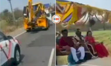 Bride Groom Video: दूल्हा-दुल्हन ने दिखाया ऐसा  'स्वैग', कार छोड़ JCB पर बैठकर मारी  शादी में एंट्री....फिर जो हुआ वो देखकर छूट गयी सभी की हंसी - देखें वीडियो...