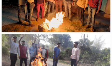किसान कांग्रेस सरगुजा एवं लुण्ड्रा के द्वारा फूंका गया भाजपा नेता अजय चंद्राकर का पुतला