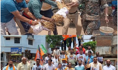भाजयुमो ने फूंका मुख्यमंत्री का पुतला, शराब घोटाले पर किया विरोध प्रदर्शन