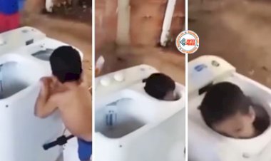 Comedy Viral News : खेलते-खेलते वॉशिंग मशीन में जा घुसा बच्चा, तभी दूसरे बच्चे ने ऑन कर दिया स्विच, फिर जो हुआ...- यहाँ देखें मजेदार वीडियो...