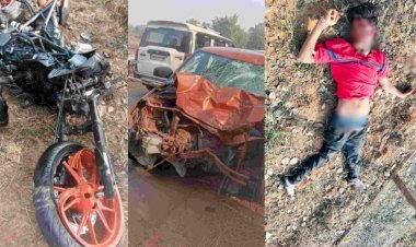 CG ACCIDENT ब्रेकिंग : पिकनिक मनाकर लौट रहे थे बाइक सवार 3 युवक, कार से हुई जबरदस्त भिड़ंत, गाड़ियों के उड़े परखच्चे, एक युवक की मौके पर मौत, 2 की हालत गंभीर.....