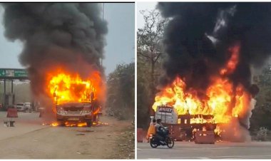 CG- यात्रियों से भरी बस में लगी भीषण आग, देखते ही देखते धू-धूकर जल गई पूरी बस, मचा हड़कंप, यात्रियों ने ऐसे बचाई अपनी जान.....