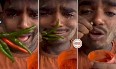 Social Media Viral News : इमोशनल गाना बजते ही भर-भरकर तीखी मिर्ची खाने लगा शख्स, फिर इससे भी नहीं भरा मन, तो किया ये काम- देखे विडियो...