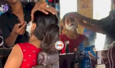 Girl's Viral News : सैलुन में बैठकर गालों पर शेविंग क्रीम लगा दाढ़ी बनवाती दिखी लड़की, नज़ारा देख सोंच में पड़ गये लोग, देखें विडियो...