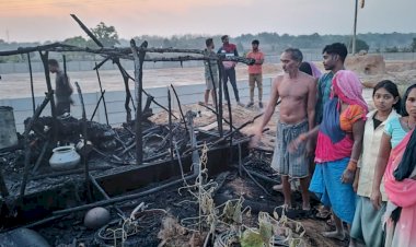 खाना बनाने के दौरान झोपड़ी में लगी आग, बाल-बाल बचा ग्रामीण परिवार, मौके पर पहुंची 112 की टीम।