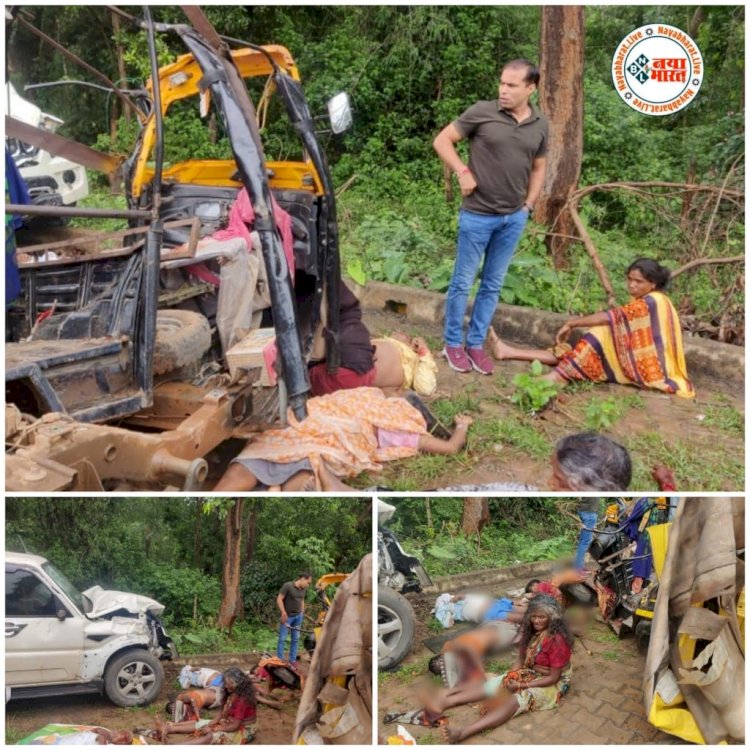7 मौत CG बड़ा रोड एक्सीडेंट: तेज़ रफ़्तार बोलेरो और ऑटो के बीच हुई ज़बरदस्त टक्कर, दिल दहला देने वाला सड़क हादसे में 7 की मौत,कई की हालत बेहद गंभीर……बोलेरो और ऑटो के उड़े परखच्चे….देखें हादसे की दर्दनाक तस्वीर...….