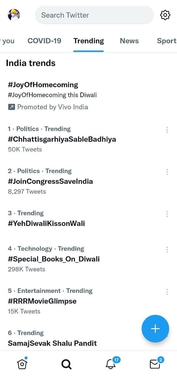 छत्तीसगढ़िया सबले बढ़िया पूरे देश में पहले नम्बर पर हुआ ट्रेंड….हैशटैग के साथ छत्तीसगढ़ की उपलब्धियों व विकास को लेकर कर रहे हैं पोस्ट….