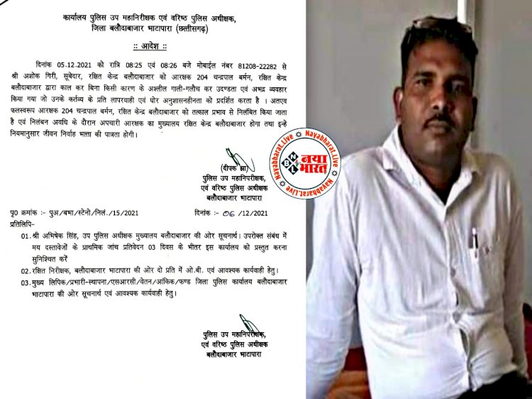 CG- पुलिसकर्मी सस्पेंड: शराब पीकर आरक्षक ने जमकर किया हंगामा.... सुबेदार से फोन पर की अश्लील गाली-गलौज.... फिर जो हुआ.... शराब पीकर गाली-गलौज और अभद्र व्यवहार करने वाला आरक्षक निलंबित.... देखें आदेश.....