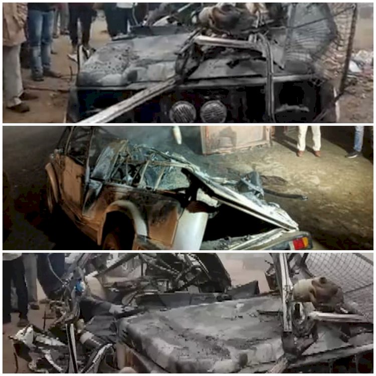 3 पुलिसकर्मियों की दर्दनाक मौत: बेकाबू हाइवा ने जिप्सी को रौंदा.... तेज रफ्तार हाईवा से टक्कर के बाद पुलिस जिप्सी में लगी आग.... सड़क हादसे में 3 पुलिसकर्मियों की मौके पर ही मौत.... SI और ड्राइवर गंभीर.....