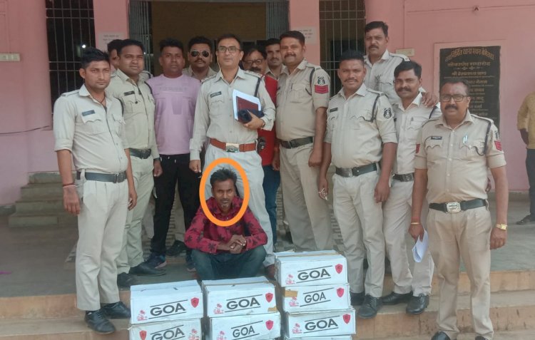 CG BEMETARA:MP के 10 पेटी अंग्रेजी गोवा शराब कुल 500 पौवा कीमत 60 हजार के साथ एक आरोपी गिरफ्तार..आरोपी साजा ब्लाक के कंदई गांव का ..बेमेतरा पुलिस को मिली बड़ी सफलता