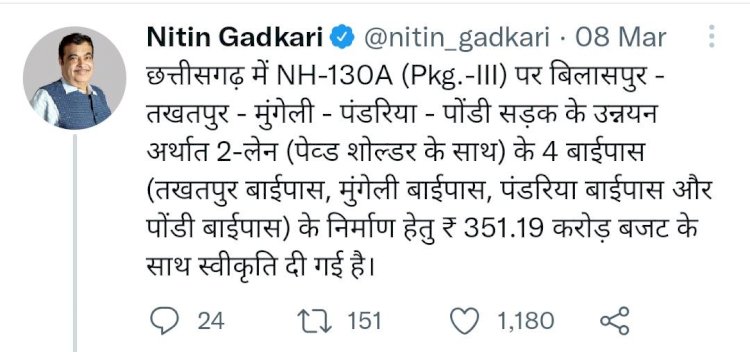 पंडरिया बाईपास के लिए बजट में राशि स्वीकृत