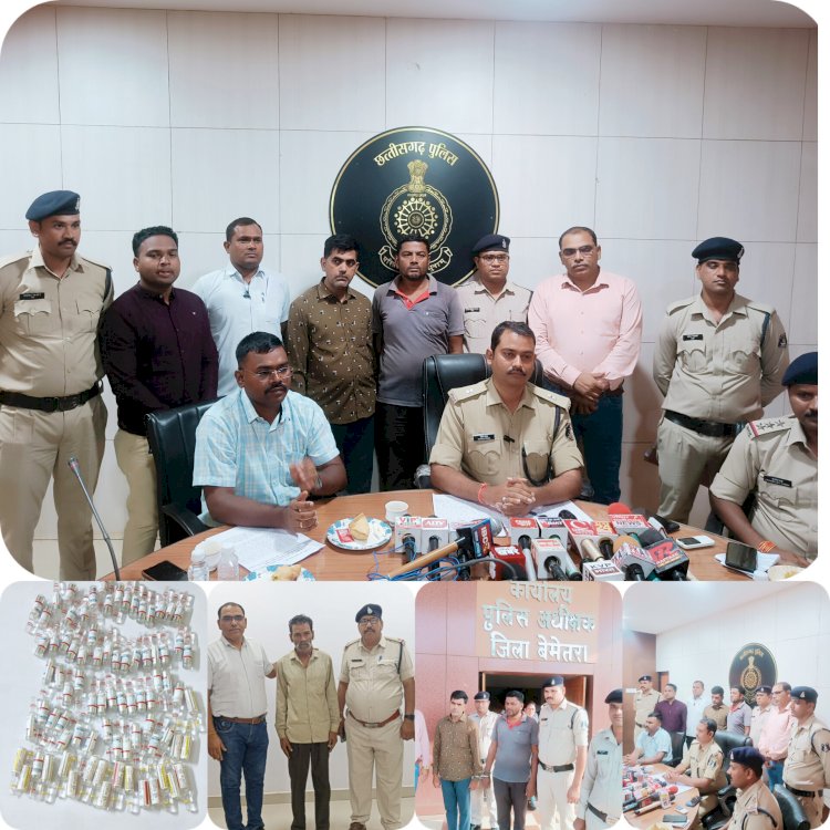 CG:मौत के सौदागर हुए गिरफ्तार... बेमेतरा जिले के अब तक का सबसे बड़ा कार्यवाही.. भारी मात्रा में नशीला दवाई जप्त1लाख 14 हजार 600 नग गोली...04 आरोपी सहित 5 लाख 66 हजार 520 रूपये .. बेमेतरा ,नवागढ़ पुलिस को मिली बड़ी सफलता