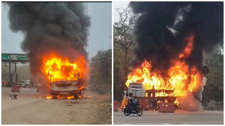 CG- यात्रियों से भरी बस में लगी भीषण आग, देखते ही देखते धू-धूकर जल गई पूरी बस, मचा हड़कंप, यात्रियों ने ऐसे बचाई अपनी जान.....