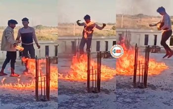 Fire StuntViral News: आग से खिलवाड़ करना लड़को को पड़ा भारी, हो गया ये कांड, देखें विडियो...